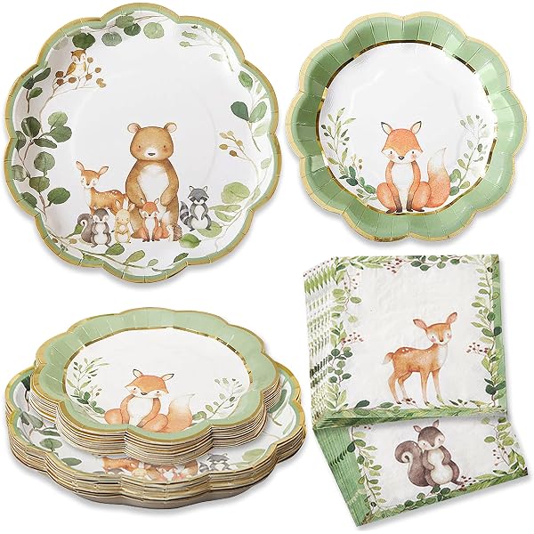 Déco Table Animaux De La Forêt - 12 Figurines En Bois Avec Socles - Pour Anniversaire, Baby Shower, Mariage Champêtre