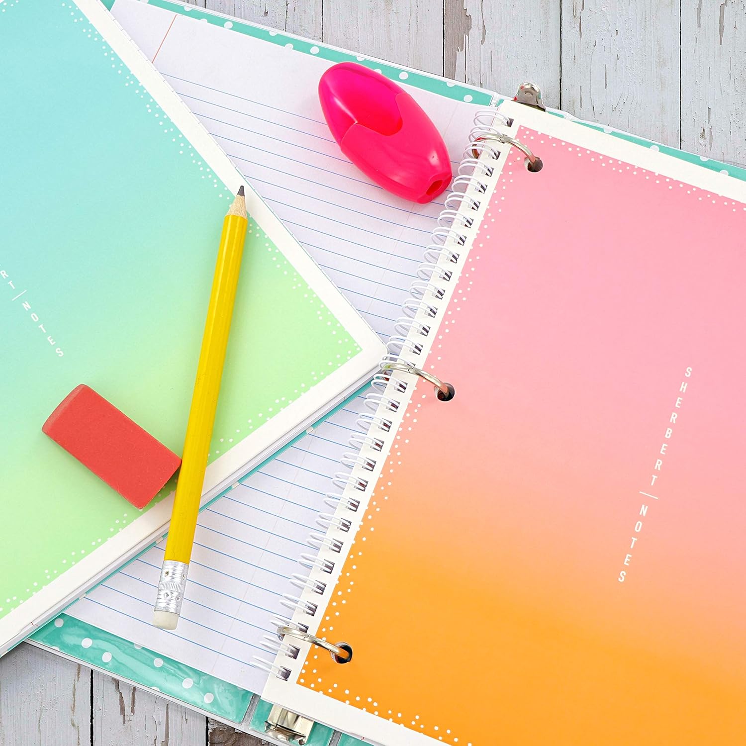 Uniquely Designed 1 Subject Notebook 10.5 x 8.5 College Ruled Paper Board Cover 80 Sheets Perfect for Kids School, Collages, Office and Home Use Sherbert Design Pink & Green (2 Pack) Emraw : Office Products
