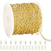 5.5 mm Four Leaf Clover Jewelry Chain Roll Gold Plated Chains for Jewelry Making with Lobster Clasps and Jump Rings 16.4 Feet