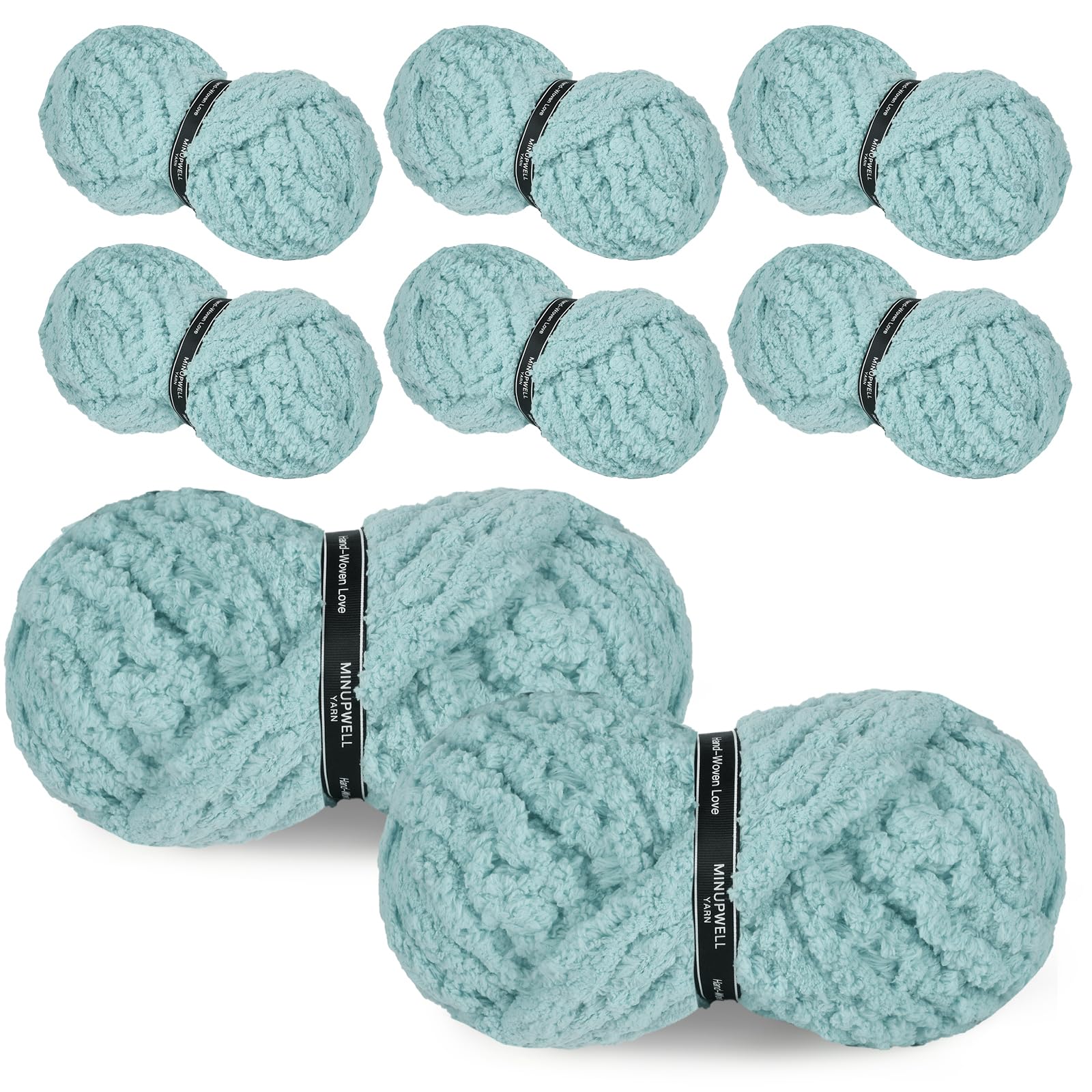 Photo 1 of 8 Packs Jumbo Chunky Chenille Yarn - 1820g(64oz) 254 Yards (761ft) Bulky Yarn - Chunky Yarn for Hand Knitting Blanket,Cushions, Pet Bed - Soft and Durable(Mint Green)