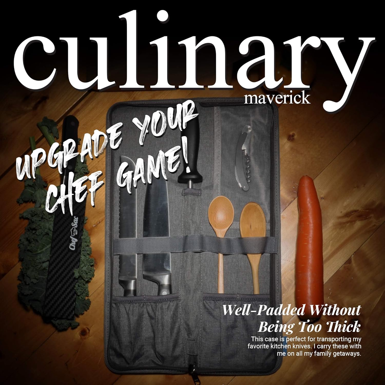Chef Knife Bag Travel Folder Knife Case | 4 Pockets for Knives & Kitchen Tools | Special Slot for Honing Rod | Camp Chef Accessories | Durable Knife Holder for Chefs & Culinary Students (Heather Grey): Kitchen & Dining
