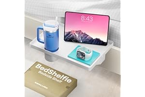 BedShelfie Bedside Shelf for Bunk Bed & Top Bunk, College Dorm Room Essentials, Clip On Nightstand, Bed Side Table Tray Organizer - Cup Holder, White