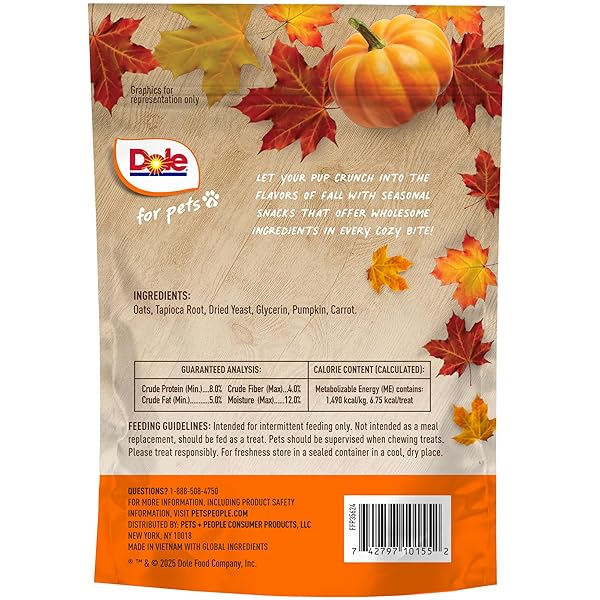 DOLE FOR PETS DOG BISCUITS PUP-KIN SPICE PUMPKIN FALL FLAVOR, REAL VEGETABLE FLAVOR VEGAN CRUNCHY TREATS, NO WHEAT CORN SOY OR ARTIFICIAL ADDITIVES, BITE SIZE TRAINING SNACKS FOR DOGS, 7 OZ