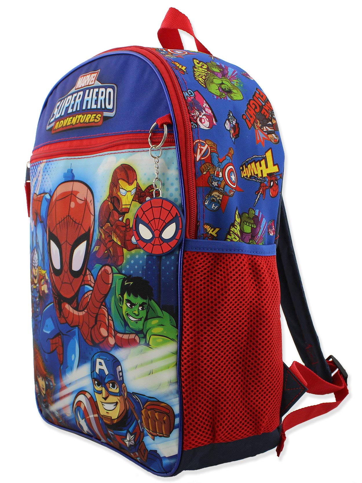 Marvel Super Hero Adventures Boys 5 piece Backpack and Snack Bag School Set (One Size, Blue/Red)