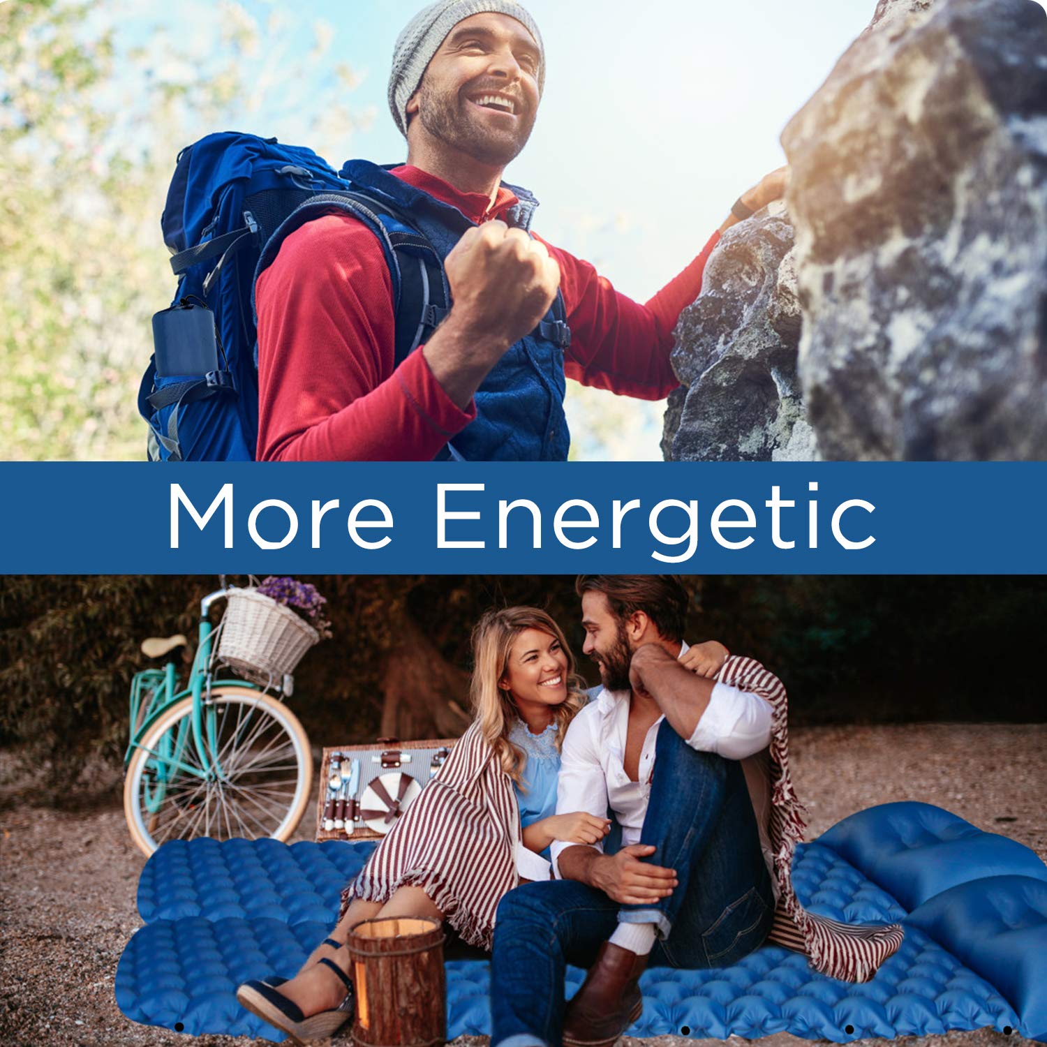 RioRand Inflatable Sleeping Mat Camping Mattress with Pillow 6.56Ft Lightweight Camping Sleeping Pad Outdoor Foldable Inflatable Air Mattress for Camping Travelling and Hiking