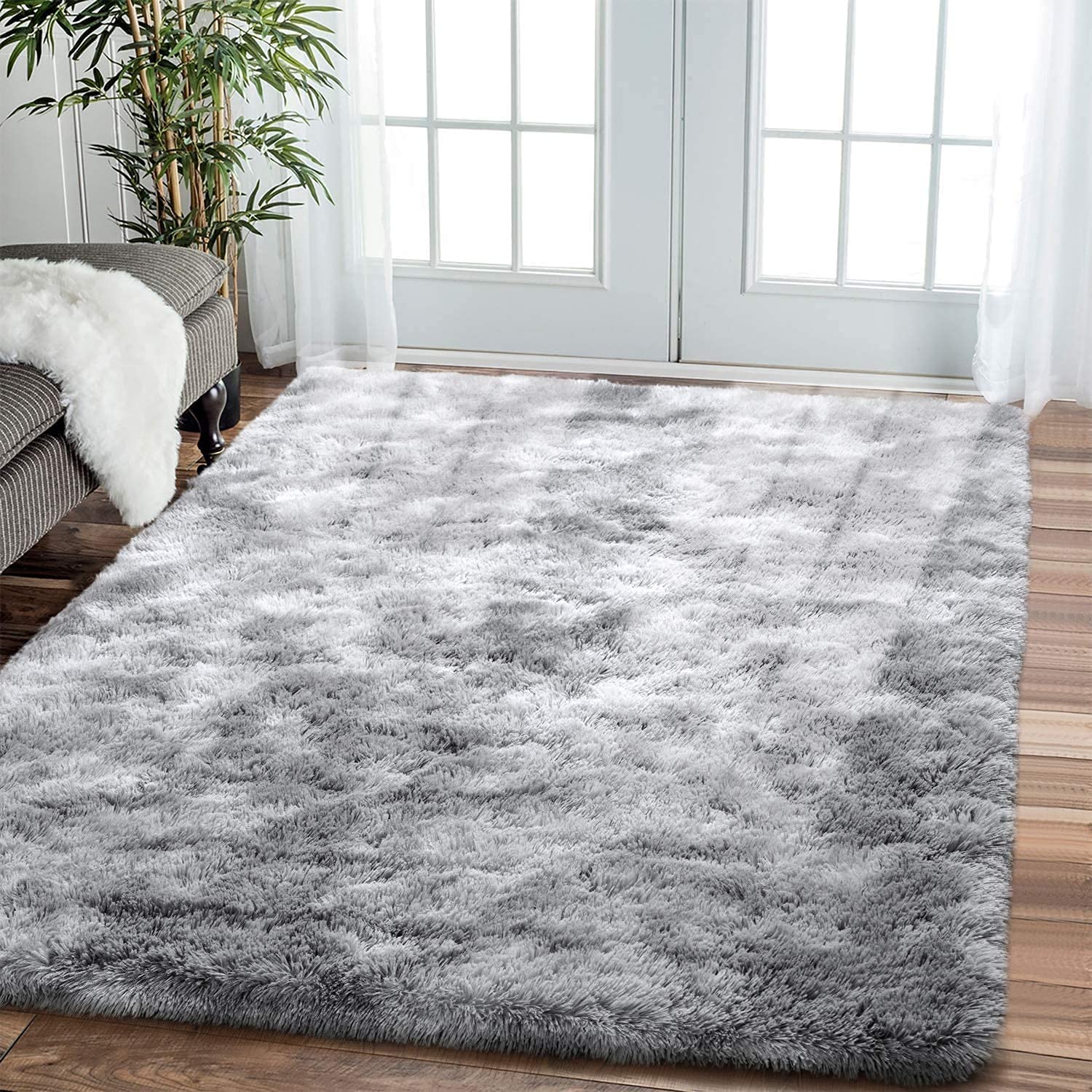 Leesentec Rugs Living Room Area Rug Soft Anti Slip Bedroom Carpet Fluffy Rug Shaggy Floor Mats Large Rugs for Living Room(Grey/white,200 x 300 cm)
