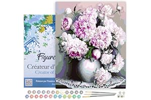 Figured'Art Paint by Numbers for Adults with Frame Vase of Peonies 16"x20" - Craft Art Painting DIY Kit Canvas Already Stretched on a Wooden Frame