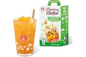 O'S BUBBLE O’s Bubble Passion Boba Kit – 3 Servings Bubble Tea Kit with Mango Popping Boba – Refreshing DIY Boba Tea Kit – Includes Passion Fruit Syrup