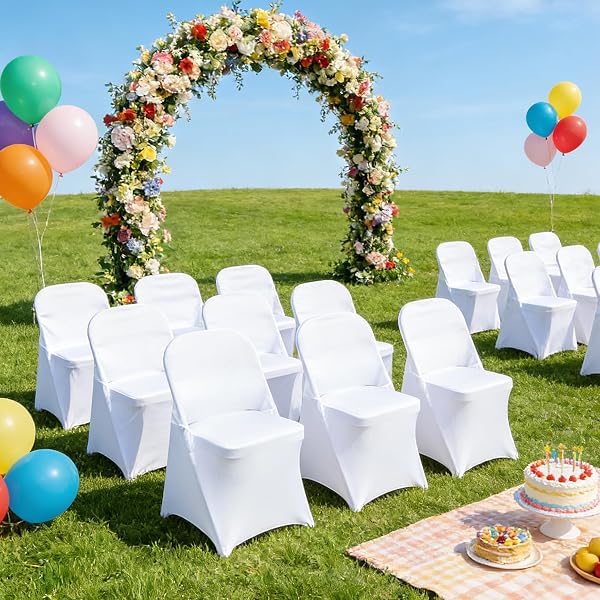 HAINARVERS STRETCH SPANDEX FOLDING CHAIR COVERS 50PCS, UNIVERSAL FITTED CHAIR COVER PROTECTOR FOR WEDDING, PARTY, BANQUET, HOLIDAYS, CELEBRATION, DECOR (WHITE, 50 PCS)