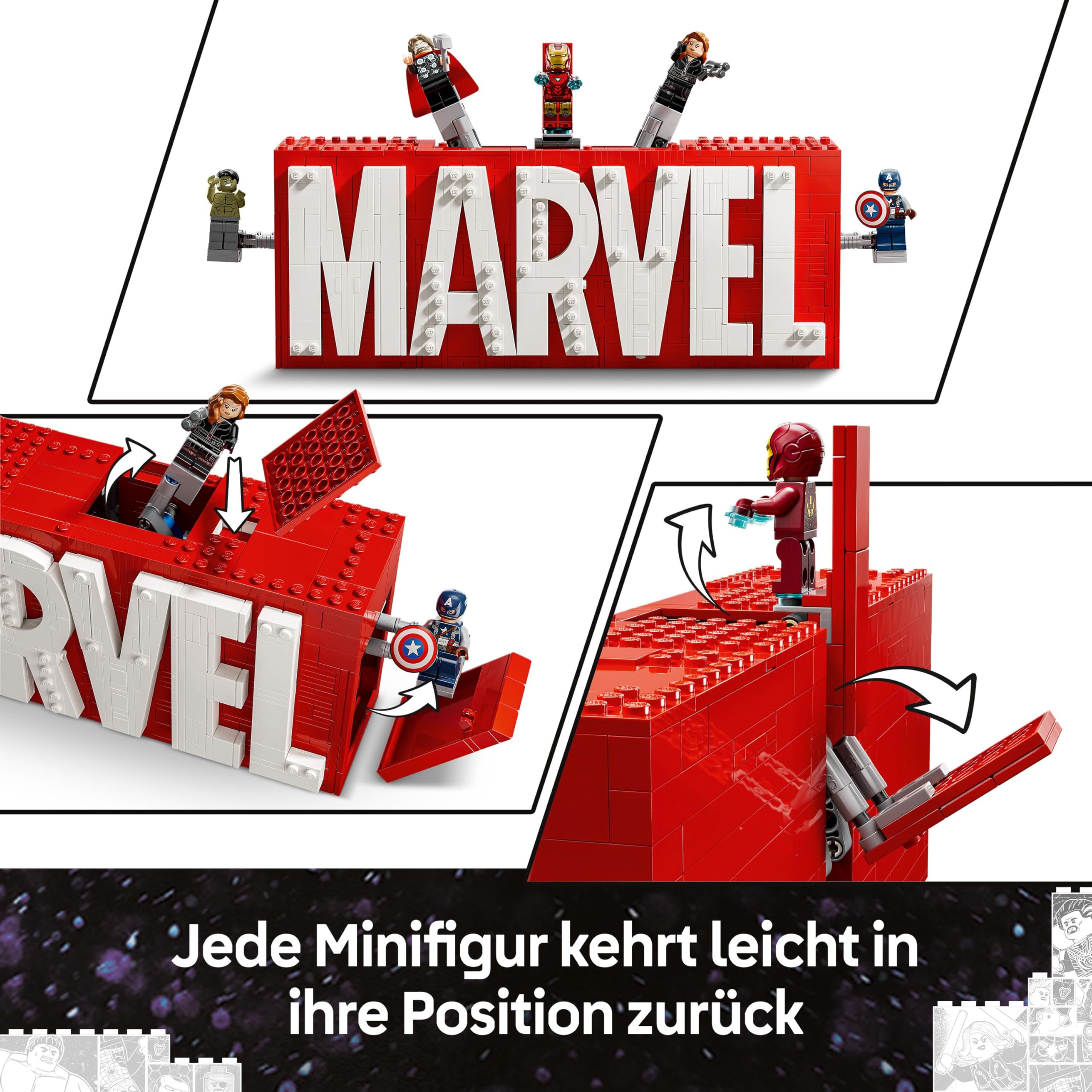 LEGO | Marvel: MARVEL Logo & Minifiguren - Sammlerstück inkl. Hulk, Thor, Iron Man, Black Widow und Captain America - Bauset mit Avengers Figuren - Geschenk für Jungen und Mädchen ab 12 Jahren - 76313 5