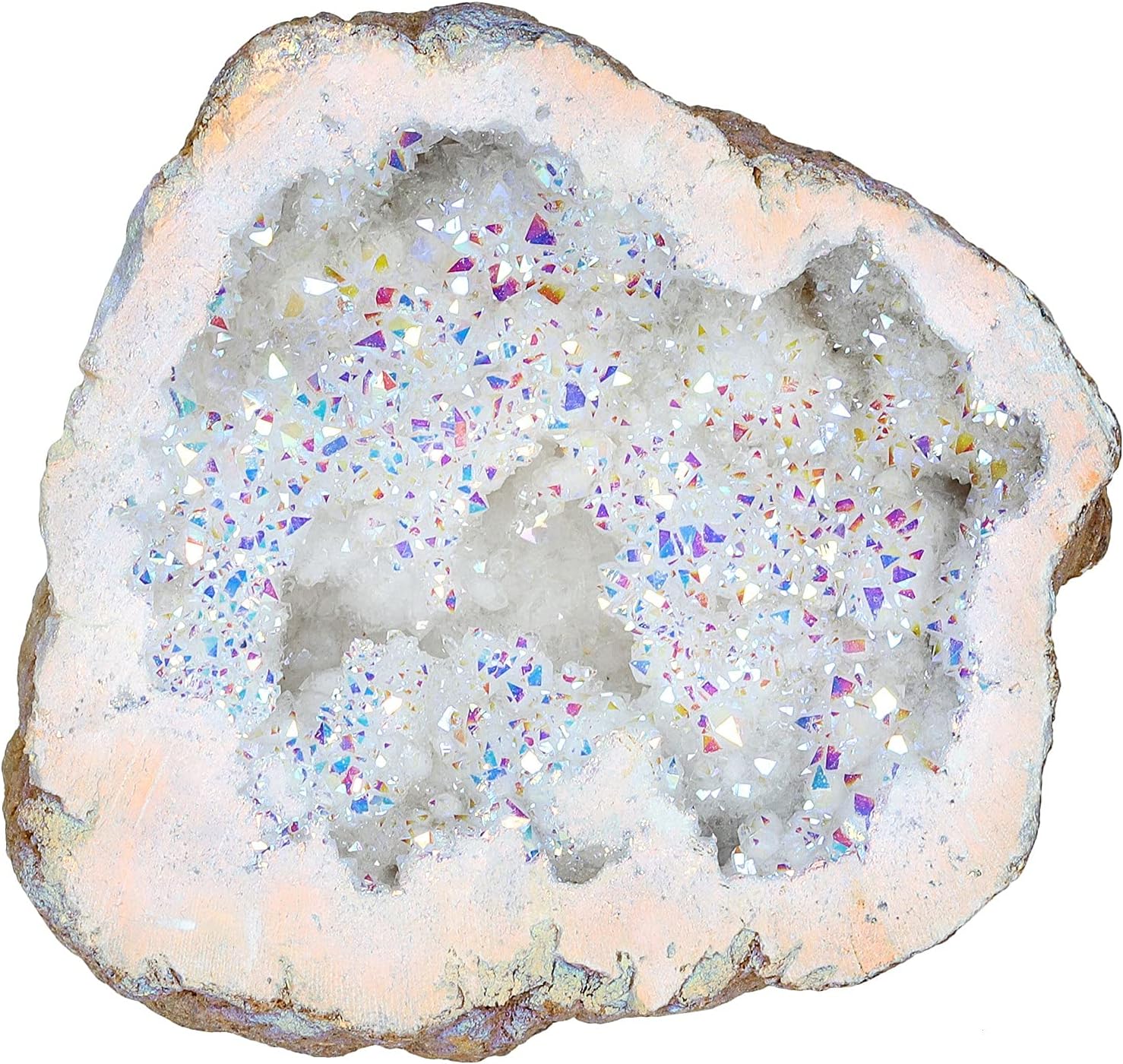 Indoor Fountains & Accessories - Amogeeli Irregular Titanium Coated Crystal Geode Cluster Mineral Specimen Decoration for Home & Office, 100-200g