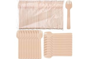 Gerrii 1000 Pcs Mini Wooden Spork 4 Inch Bulk Disposable Fork Spoon Wooden Disposable Utensils Birch Mini Forks 2 in 1 Utensi