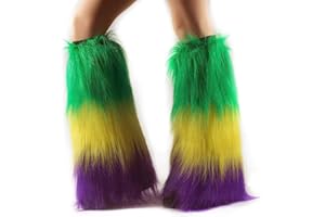 HACEOLHADA Mardi Gras Leg Warmers for Women, Purple Green Yellow Faux Fur Leg Warmers, Fuzzy Mardi Gras Leg Warmers Covers, Mardi Gras Outfits for Women Girls Carnival Mardi Gras Costume Accessories