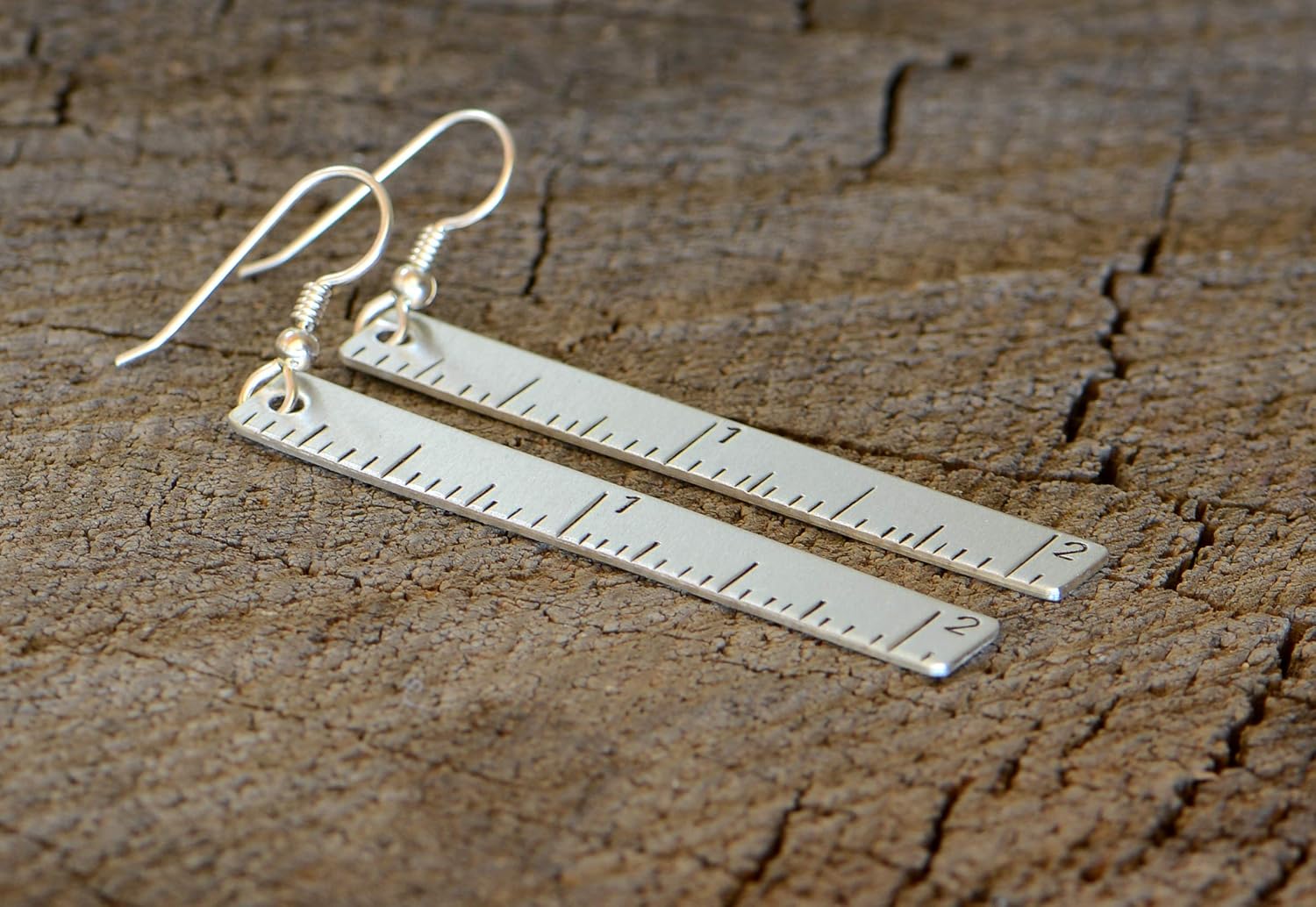 Sterling Silver Dangle Earrings ruler Handmade