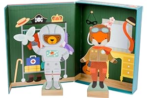 Petit Collage Magnetic Dress Up, Make-Believe Animal Costumes – Game Board with Mix and Match Pieces, Ideal for Ages 3+ – Includes 2 Dolls and 35 Creative Magnetic Pieces