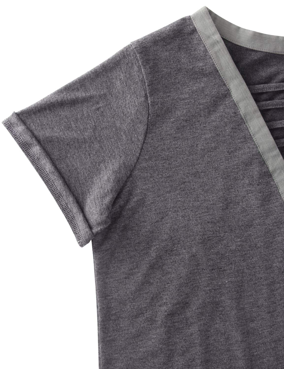 Blooming Jelly Women\'s Deep V Neck Short Sleeve T Shirt Basic Cut Out Lace Up Top Bandage Color Block Tee(Grey, XL)