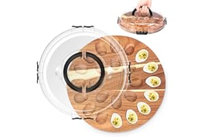 Deviled Egg Tray with lid, 24 Slot Wooden Deviled Egg Platter Carrier Holder Trays with with Handle, Portable Deviled Egg Con