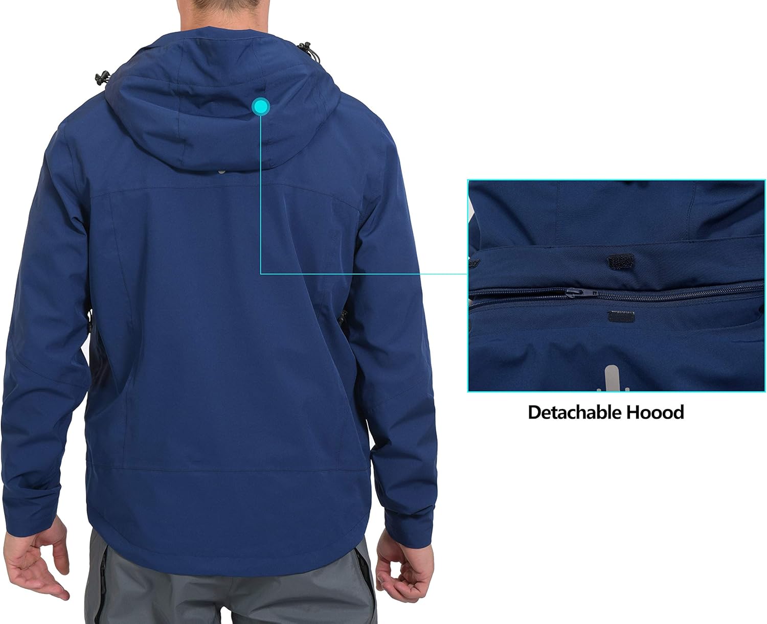 Little Donkey Andy Men's Waterproof Rain Jacket Breathable Stretch Windbreaker Outdoor Rain Coat & Detachable Hood: Clothing