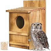 Screech Owl House, Large Wooden Circular Opening Screech Box for Outside | Wooden Circular Opening for Outside with Mounting Screws and A Bag of Wood Shavings, Easy Assembly Required, Easy to Clean