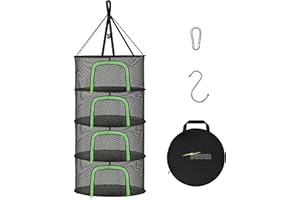 iPower Herb Drying Rack 4-Layer 2-Feet Hanging Mesh Net Dryer Collapsible with U-Shape Zippers, Pothook, Carabiner and Storage Pouch, for Hydroponics Flowers, Buds, Fruits, Seafoods, Clothes