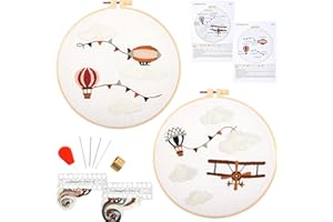 Armindou Hand Embroidery Starter Kit for Beginner Adults, Counted Stamped Cross Stitch kit for Adult Kids Beginner, Funny Crewel Embroidery Needlepoint Kits, 2 Embroidery Fabric with Patterns, 2 Hoops
