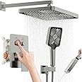 Iriber Gunmetal Grey Shower System Push Button Wall Mount with Rain Shower Head and 4-Setting Handheld Bathroom Shower Set Contain Shower Faucet Mixer Valve Trim Kit (Valve Included)