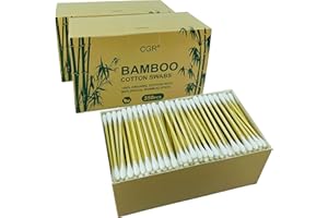 1050pcs CGR Organic cotton Swabs, 100% Cotton Double-Tipped, Bamboo Sticks(compostable), Travel Pack(3 Pack of 350 Swabs Total)