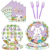 LDFDRT Easter Paper Plates Disposable 80 pcs Party Dessert Plates Eggs Bunny Purple Tableware for Easter Kids Adult Party Decorations for 20 Guests