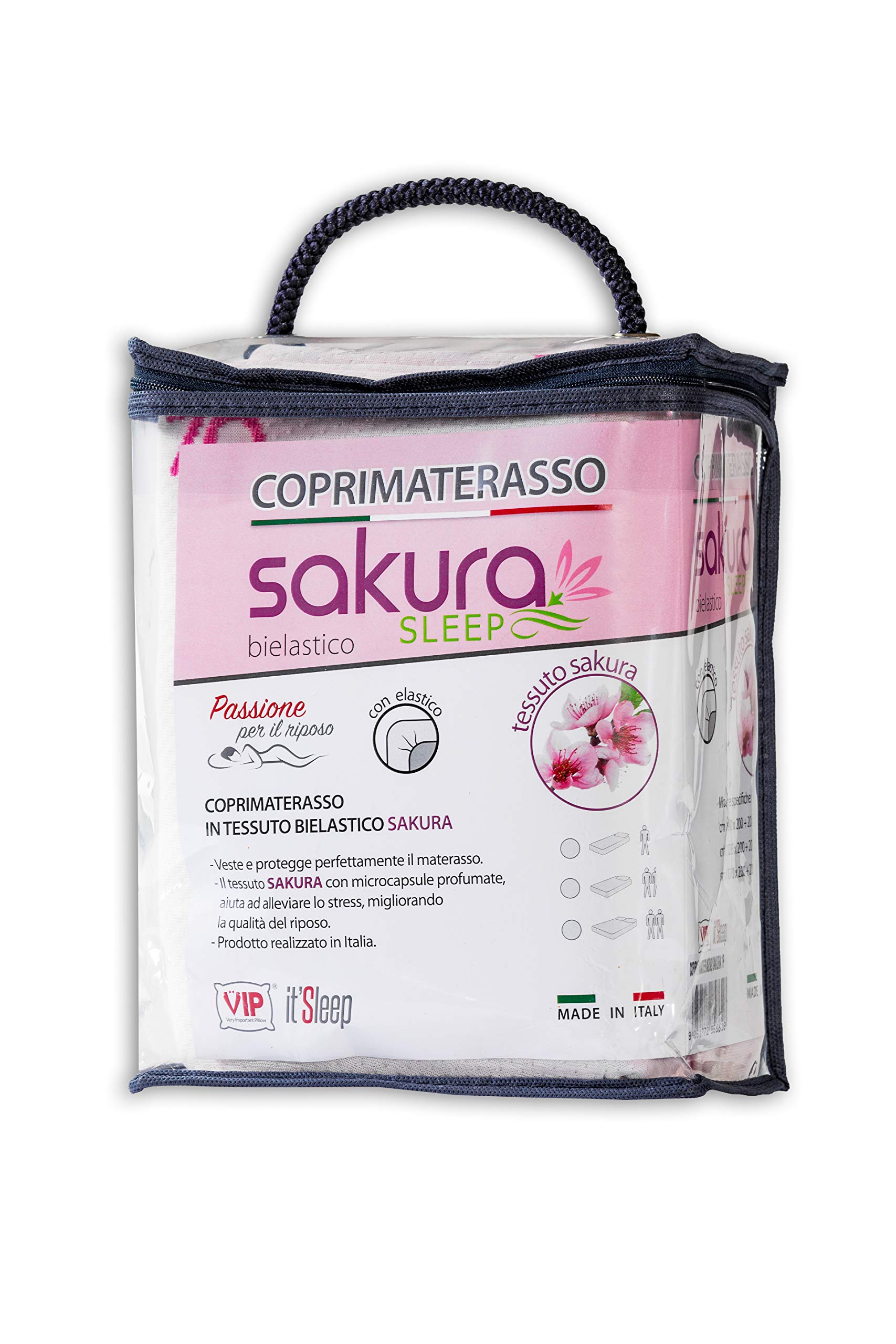 V.I.P. Very Important Pillow V.I.P. Sakura Mattress Protector with Corner Elastic, Bielastic Jacquard Fabric, Square and a Half, Cotton, King single