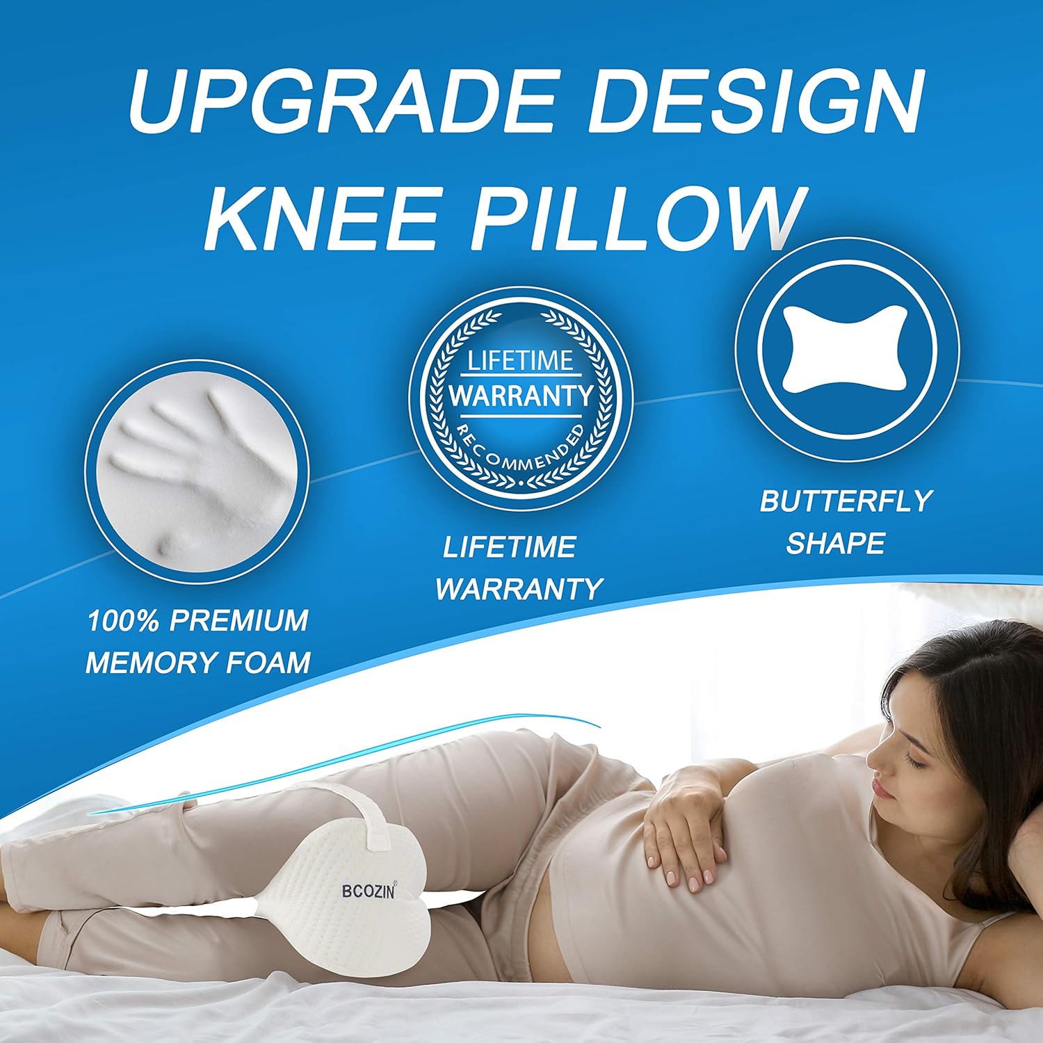 BCOZIN Knee Pillow for Side Sleepers, 100% Pure Memory Foam Knee Pillow Between Legs for Sleeping&Orthopedic Leg Pillow for Sciatica Pain Relief Hip, Back Pain and Pregnancy, 1 Pcs, White: Kitchen & Dining