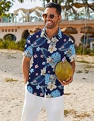 COOFANDY Mens Hawaiian Button Down Shirt Short
