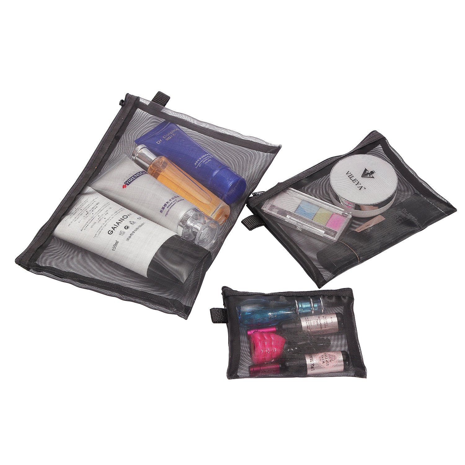 HOYOFO Black Mesh Makeup Bag See Through Zipper Pouch
