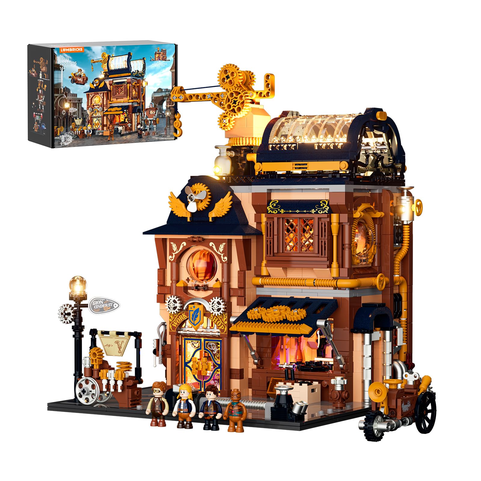 Lumibricks Steampunk Mechanische Werkstatt mit Beleuchtung, 2006 Klemmbausteine, Gebäude-Modell mit Schnellmontage & beweglichen Elementen, Sammler-Bauset für Erwachsene und Jugendliche
