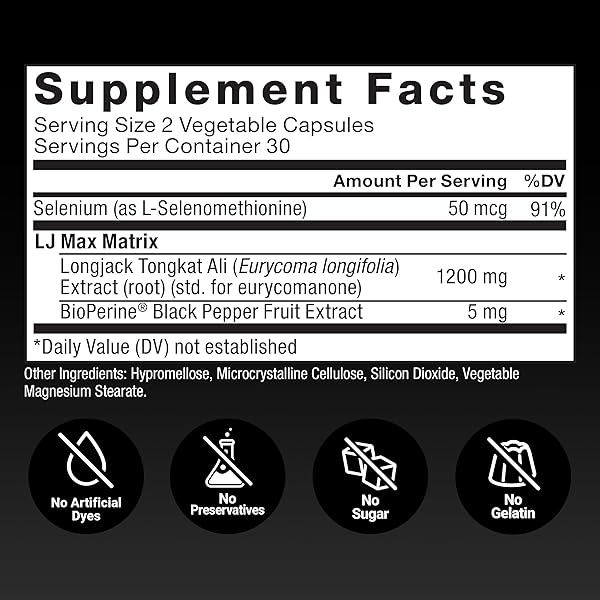 FORCE FACTOR LONGJACK TONGKAT ALI MAX, TONGKAT ALI FOR MEN, MALE STAMINA AND VITALITY SUPPLEMENT MADE WITH KEY NATURAL INGREDIENTS FOR SUPERIOR ABSORPTION, 1200MG, 120 CAPSULES, 2-PACK