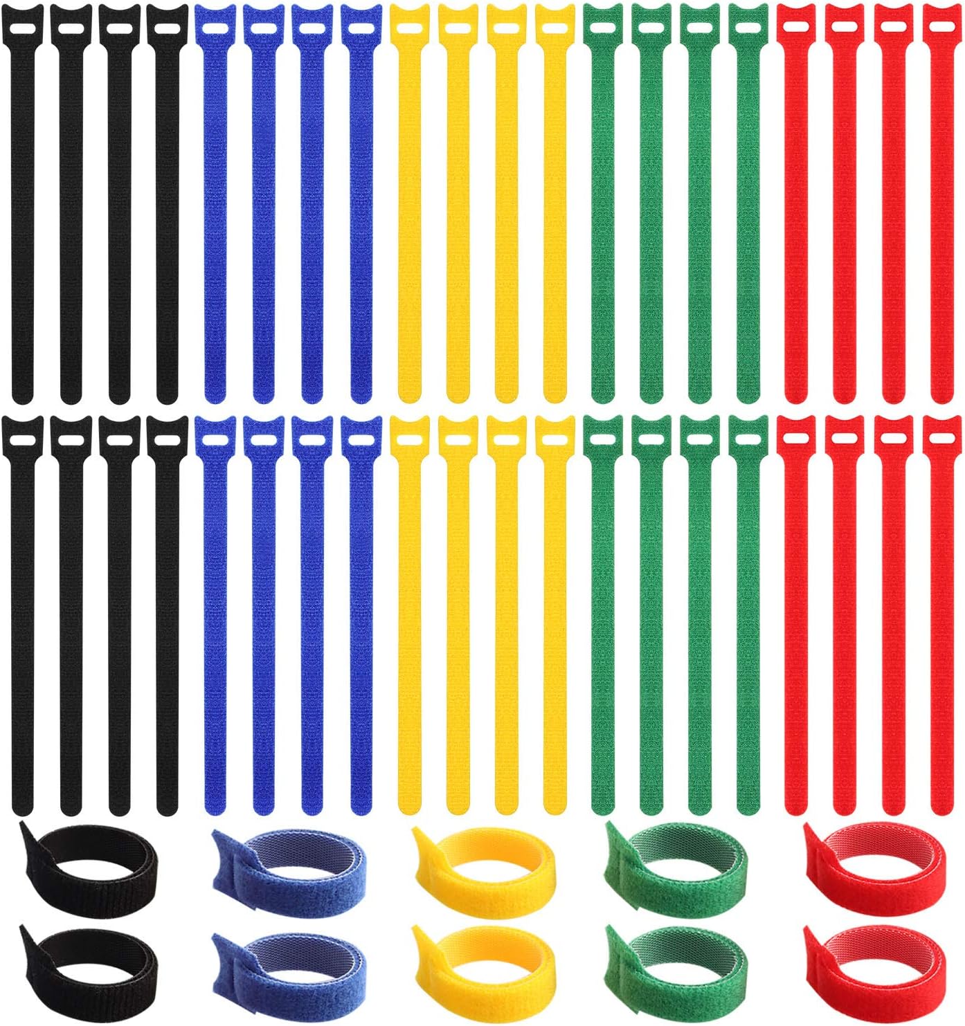 Spofit 50Pcs Cable Straps Hook Loop Self Gripping Reusable Cable Ties (8 Inch, Multicolour)