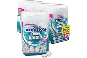 Mentos Clean Breath Holiday Hard Mints, Christmas Stocking Stuffers for Adults & Kids, Intense Wintergreen, 150 Pieces, 4 Count Pack