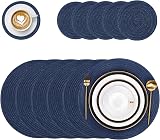 Pauwer Round Placemats and Coasters Set of 6 Navy Non Slip Heat Resistant