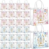 Geyoga 24pcs Princess Party Favor Bags with Handles Mini PVC Prince Princess Gift Bags Bulk 6.3 x 5.9 Inches Watercolor Castle Themed Treats Gift for Baby Shower Gender Reveal Birthday Supplies