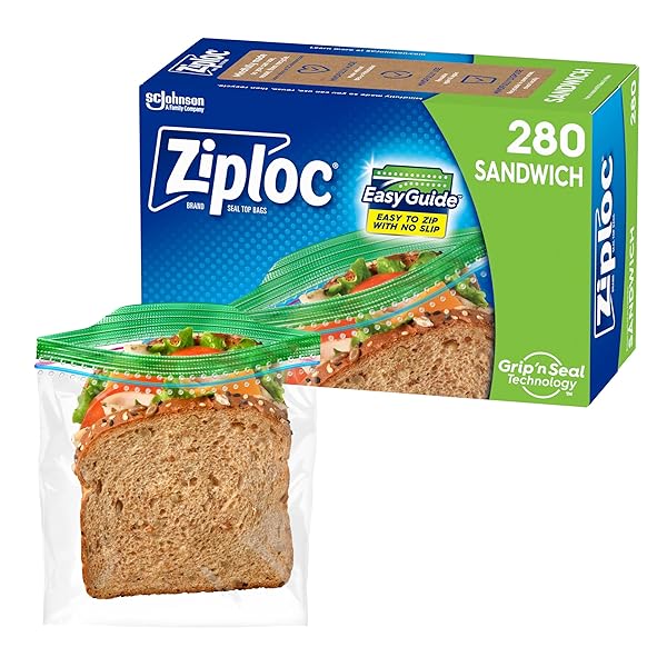 ZIPLOC SANDWICH AND SNACK BAGS WITH EASYGUIDE TEXTURE, PLASTIC STORAGE BAGS WITH GRIP ‘N SEAL TECHNOLOGY, 280 BAGS TOTAL