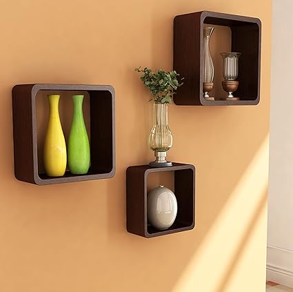 Home Sparkle Wooden Cube Shelf, Set of 3 (Brown)