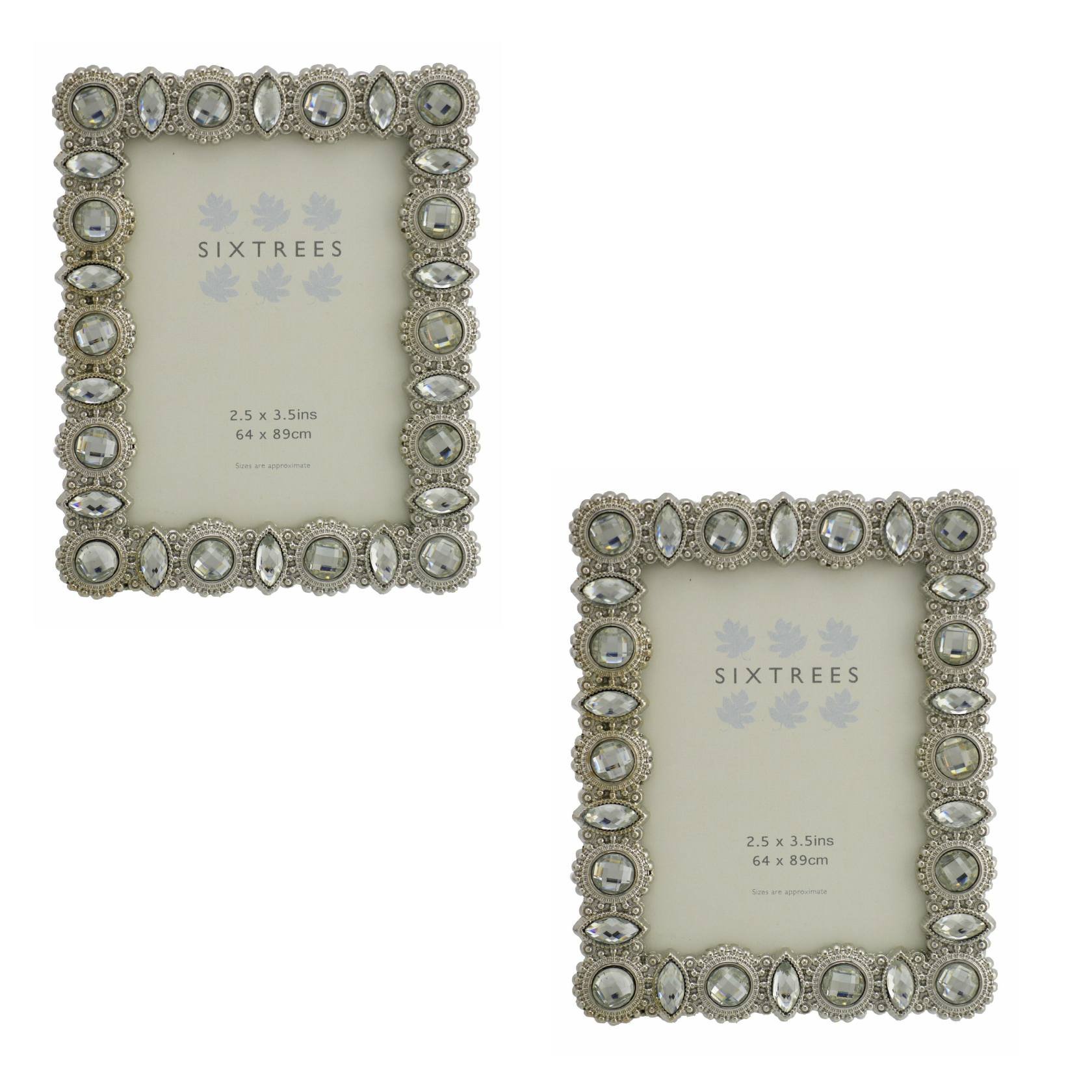 Sixtrees A Twinpack of Antique Vintage and Shabby Chic Style silver metal photo frames with beads and crystals for a 3.5" x 2.5" (64 x 89mm) picture -Maria