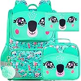 UFNDC 3PCS Bookbag for Girls, 15" Kids Sequin Bookbag with Lunch Box, Green Koala School Bag Set for Elementary Preschool Toddler