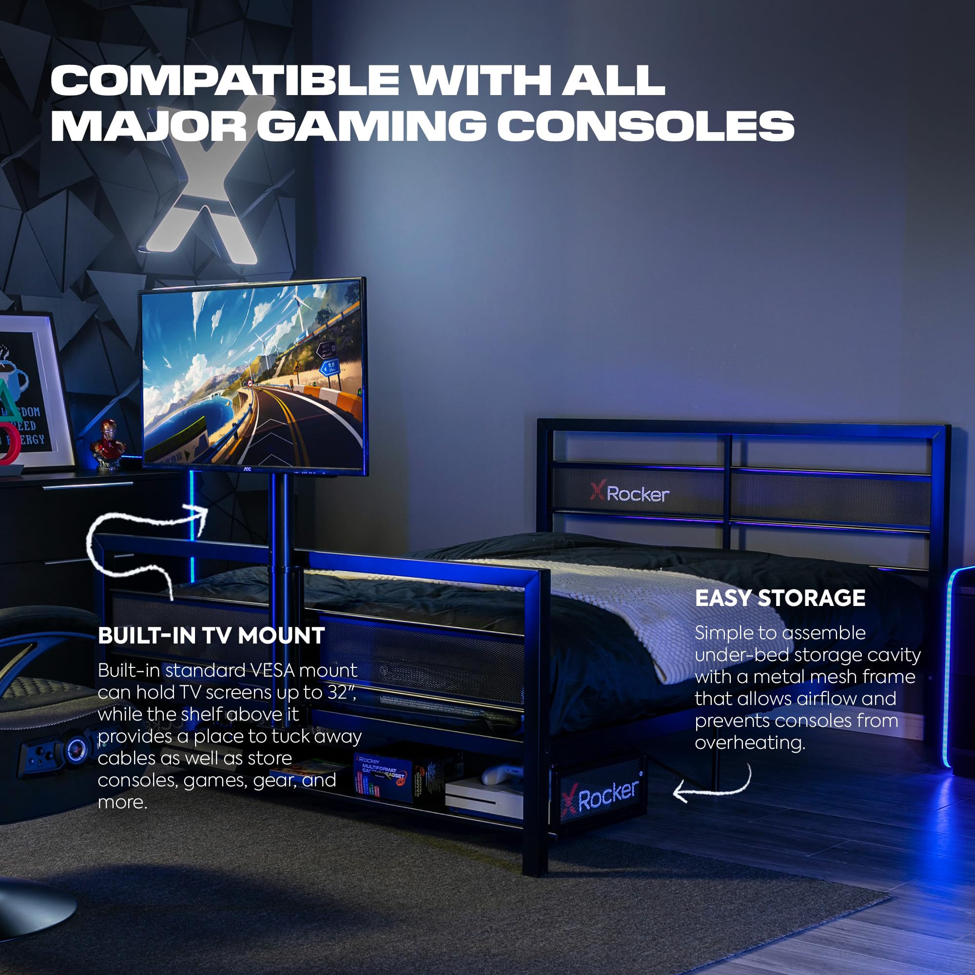 Mua X Rocker Basecamp Full Size Gaming Bed, Rotating TV Mount with