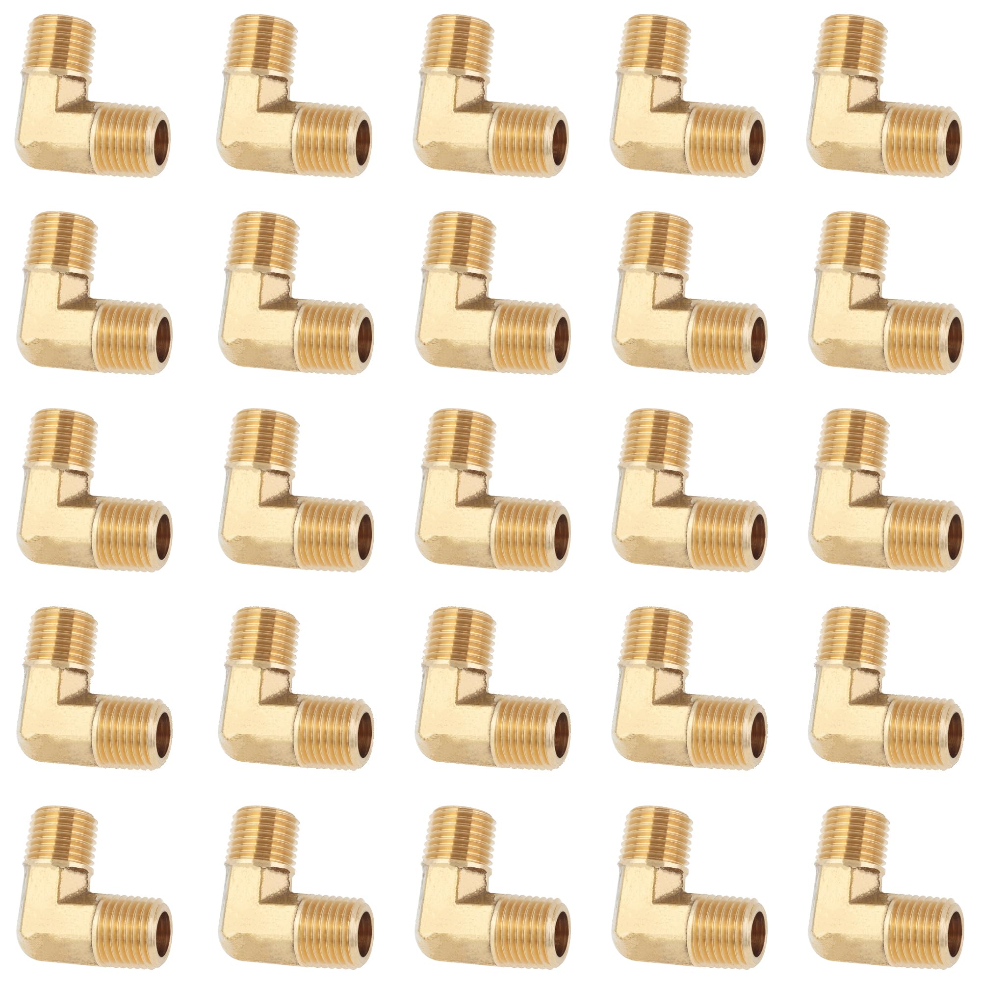 LTWFITTING Brass Pipe Male 90 Deg Elbow Fitting 1/4-Inch BSPT Water Fuel (Pack of 25)