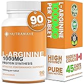 Nutrawave MAXIMUM STRENGTH 1000mg L-Arginine supplement - Arginine Nitric Oxide Booster Supplements for Men, Male Enhancing S