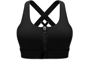 Cordaw Zipper in Front Sports Bra High Impact Strappy Back Support Workout Top