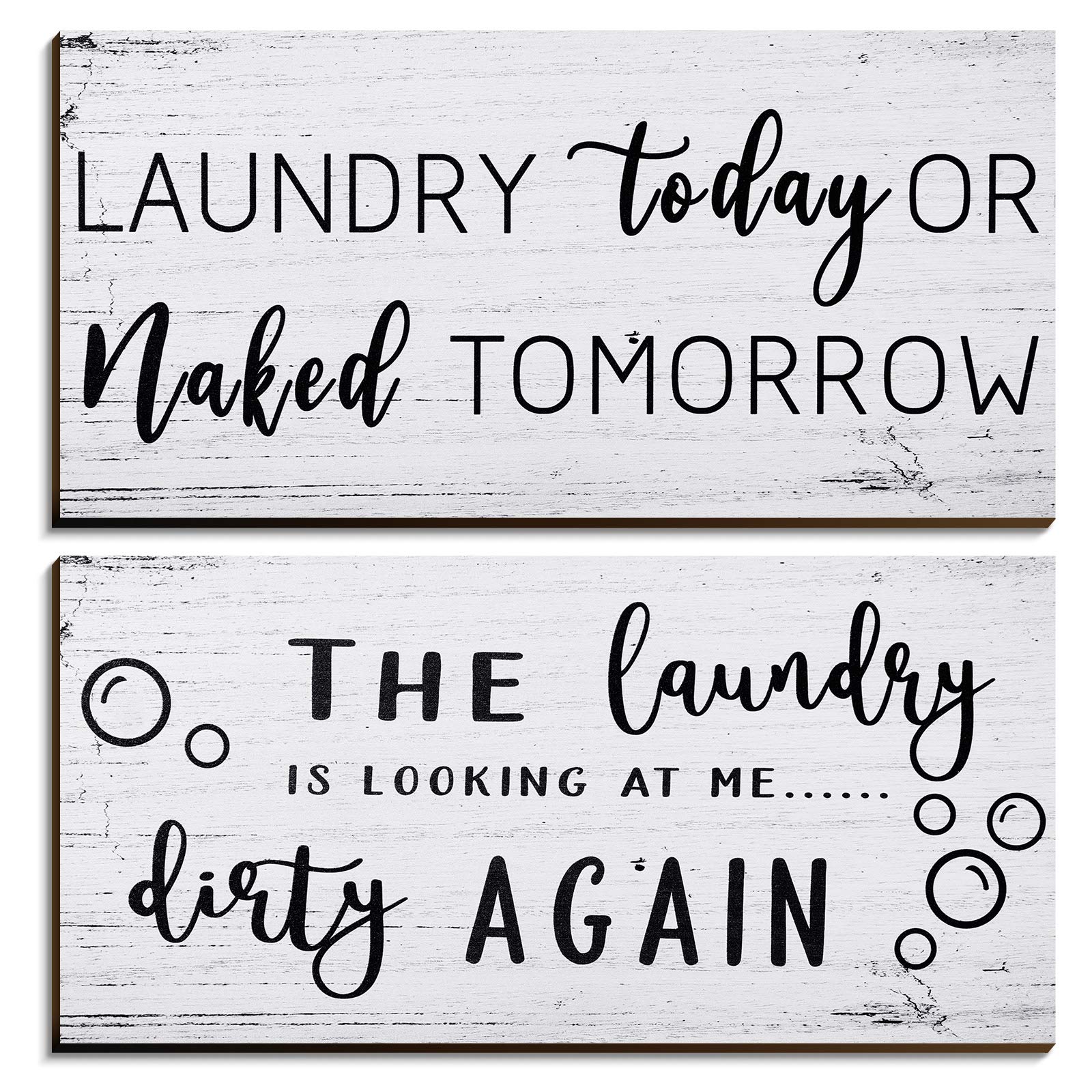 Photo 1 of 2 Pieces Laundry Room Decor Sign Rustic Farmhouse Bathroom Wall Decor Funny Laundry Signs, 12 x 6 Inch(White)