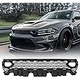 LitMiRaCle Front Upper Grille Assembly Compatible With 2015-2023 Dodge Charger SRT Pursuit R/T SE GT Scat Pack Daytona Replacement for 68417502AA Mesh Grill W/ 2 Side Bezels