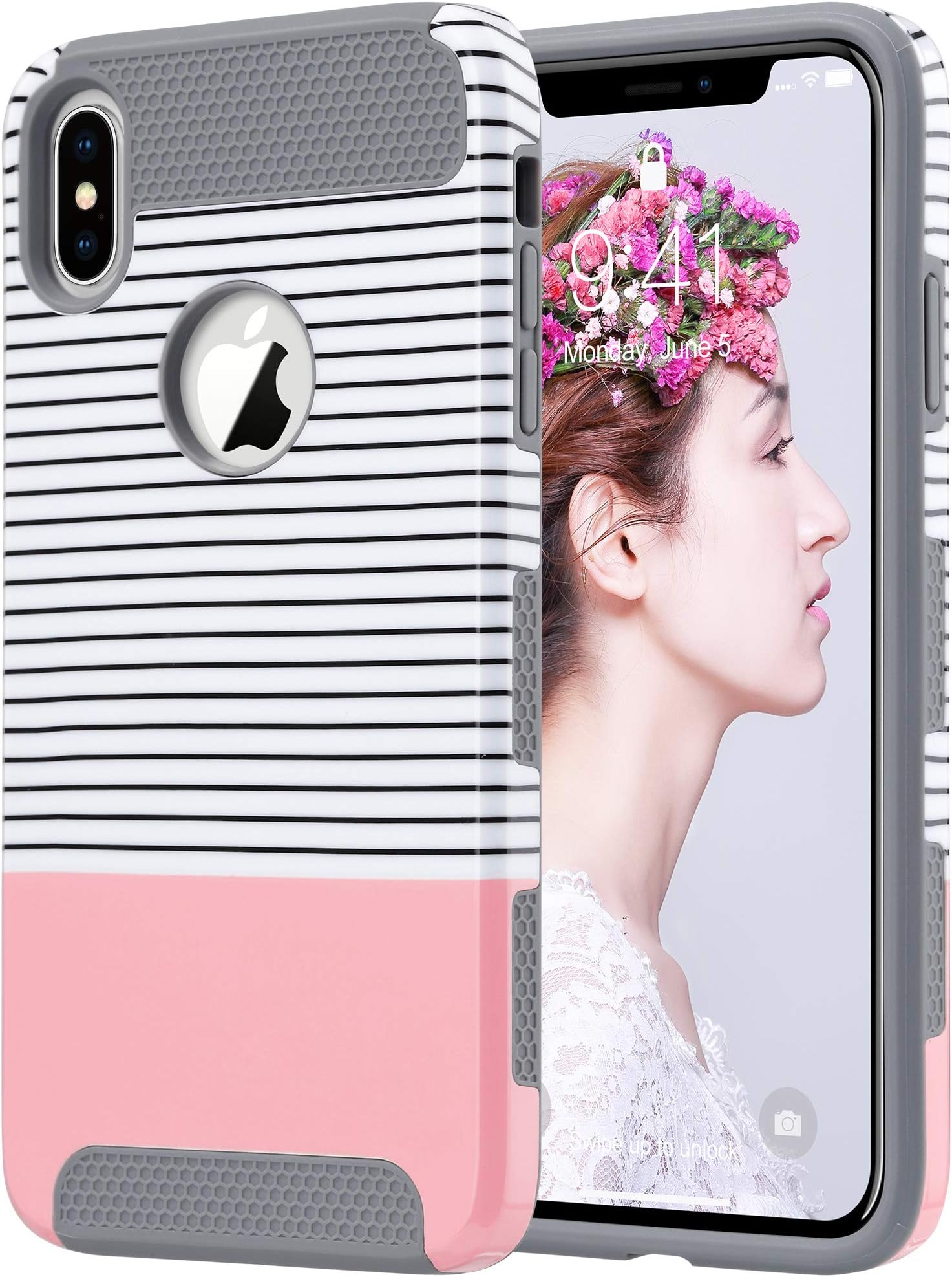 ULAK iPhone Xs Max Case, Slim Shockproof Protective Phone Case for Women, Hybrid Scratch Resistant Hard Shell TPU Bumper Back Cover for iPhone Xs Max, Rose Gold Minimal