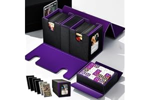 SCIMI MTG Commander Card Storage Box - Fits 200+ Double Cards, 4-in-1 Card Deck Case with Dice Tray, Leather Magnetic Card Storage Box for Magic Commander TCG CCG, 4 Dividers & 2 Toploaders, Black/Purple